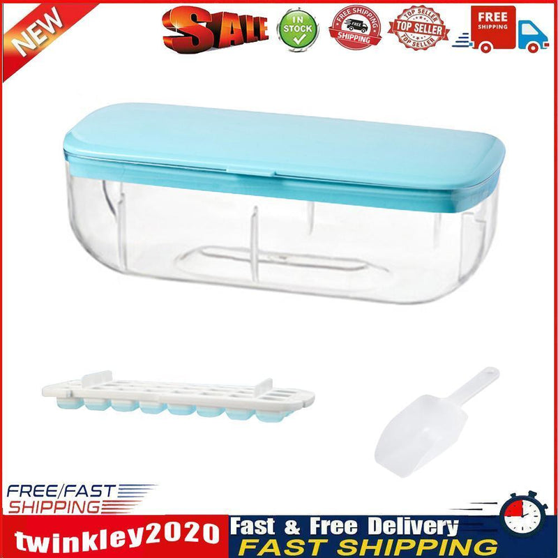 Ice Cube Tray with Lid Silicone Ice Maker Mold Bar Kitchen Tools (Blue) Newly