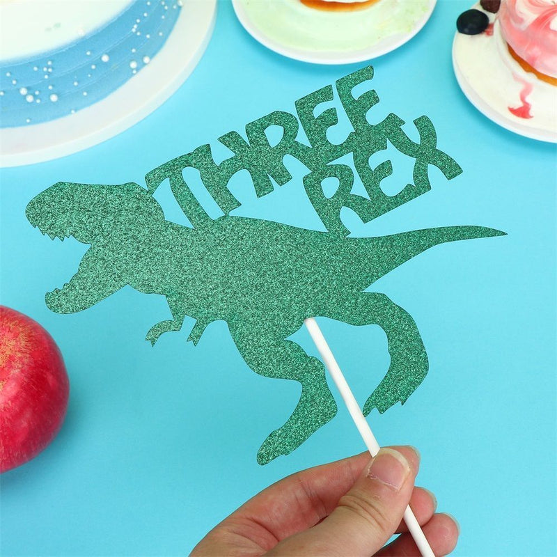 Dinosaur Theme 3 Years Old Cake Toppers Cake Decor Sparkling Three Rex Dinosaur