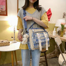 Large Capacity Crossbody Backpack Japanese Canvas Plaid Portable Shoulder Bag