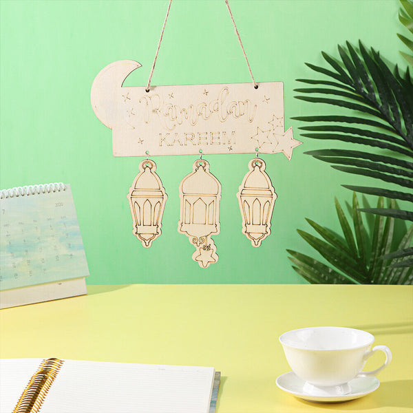 Wooden Eid Mubarak Crafts Accessories Hanging Lantern Pendant Table Ornament