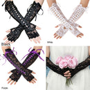 Fingerless Ritual Dance Long Silk Ribbon Lace Gloves Gothic Gloves Punk Mittens