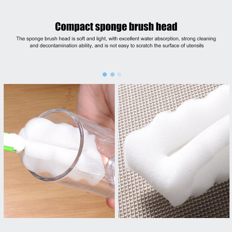 Sponge Long Handle Cup Brush Baby Glass Bottle Kitchen Cleaning Tool (Blue)