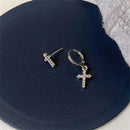 Cross Earrings Zircon Crystal Earrings Shinning Sparkle Earrings Asymmetry Stud