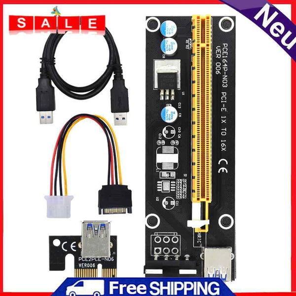 Mining PCIe Riser VER006 PCI-E 1x to 16x Adapter Extender 15-Pin to 4-Pin Power
