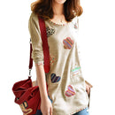 Women Fresh Hearts Flowers Print Blouse Round Neck Top Shirts XL