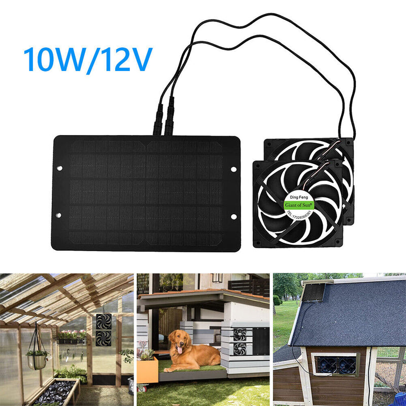10W 12V Solar Panel Fan Kit Waterproof Dual Exhaust Fan for Office Greenhouse