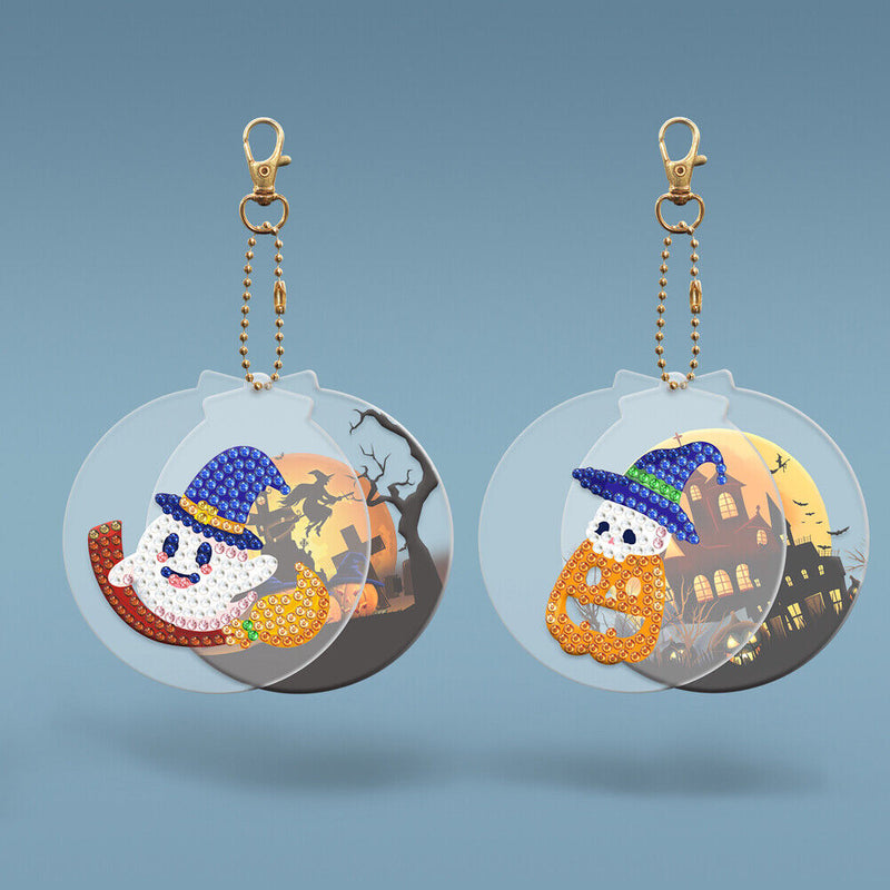 2pcs 5D Diamond Painting Keyring DIY Round Keychain Bag Pendant (YSK203)