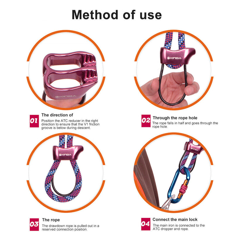 Rappel ATC Belay Device Descender Camping Rock Climbing Equipment (Purple) Newly