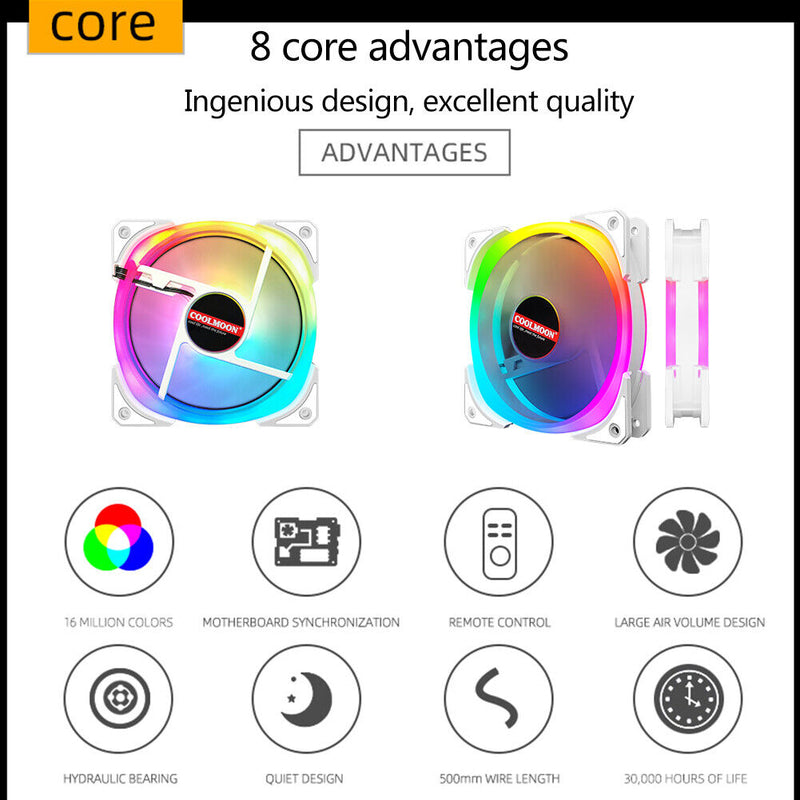 PC ARGB Cooling Fan 12V RGB 6 Pin 120mm Quiet Wireless Computer Case Cooler