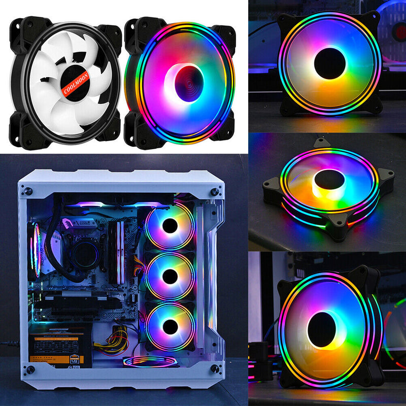 COOLMOON 12cm Quiet Cooling Fan PC Case Large 4 Pin LED Heatsink for Desktop