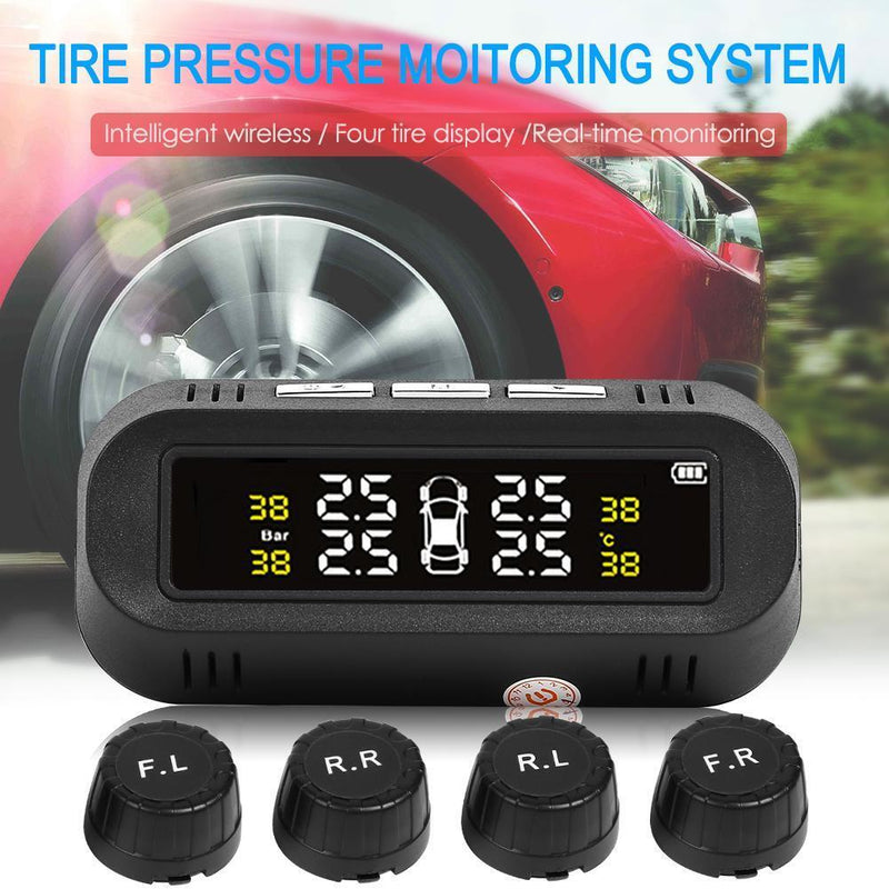 C68 USB+Solar Car TPMS Tire Pressure Monitor Temp Warning System with 4 Sensors