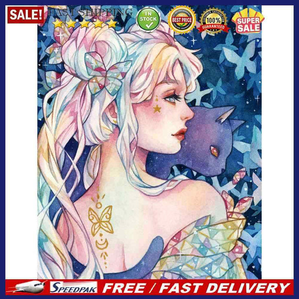 Girl Holding Cat Oil Paint By Numbers Kits Canvas Picture Wall Art DIY Crafts