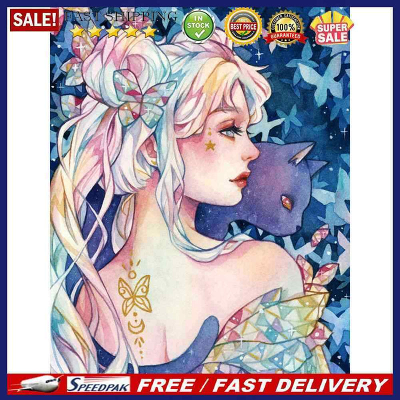Girl Holding Cat Oil Paint By Numbers Kits Canvas Picture Wall Art DIY Crafts