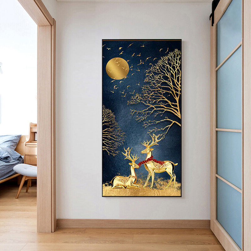 Golden Deer Oil Paint By Numbers DIY Handpainted on Canvas Wall Picture Unframed