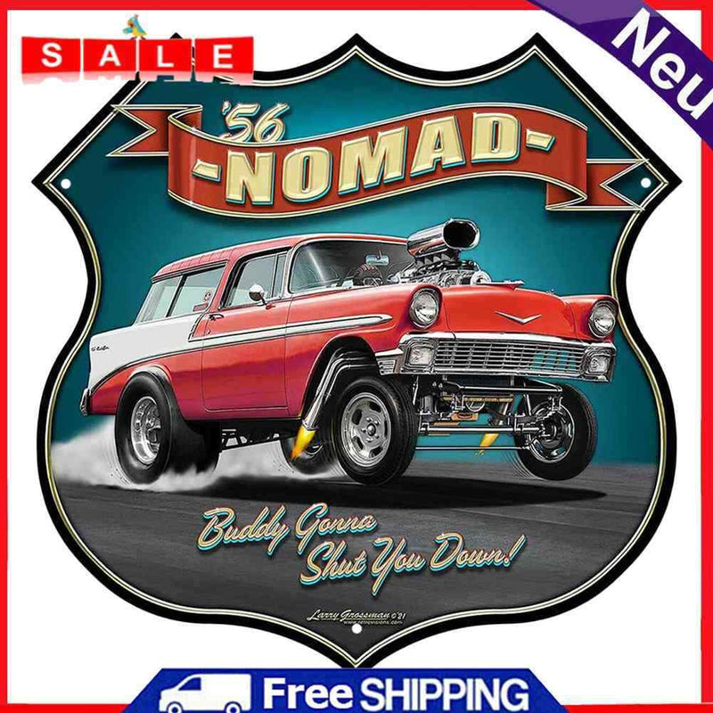Nomad Car Shield Shape Metal Tin Sign Plate for Bar Pub Club Wall Home Decor