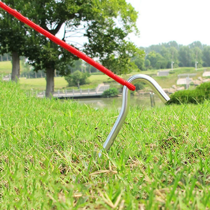 4pcs Tent Pegs with Hooks Garden Stakes Ground Nail for Awning Canopy (Silv