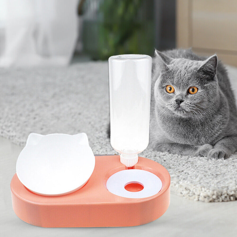 2 in 1 Pet Cat Feeder Bowl Automatic Drinking Water Dog Bowl (Orange Pink) Newly