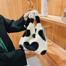 5pcs Retro Women Plush Leopard Love Shoulder Bag(Black Heart)