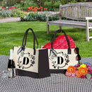 Fashion Canvas Handbag Letters Flower Portable Beach Shoulder Shopping Tote Bag