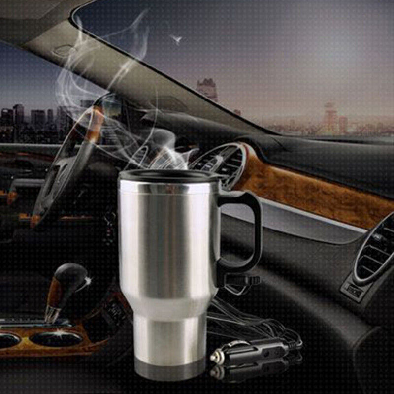 12V Portable 450ml Auto Car Heating Cup Stainless Steel Heater Kettle Mug Newly