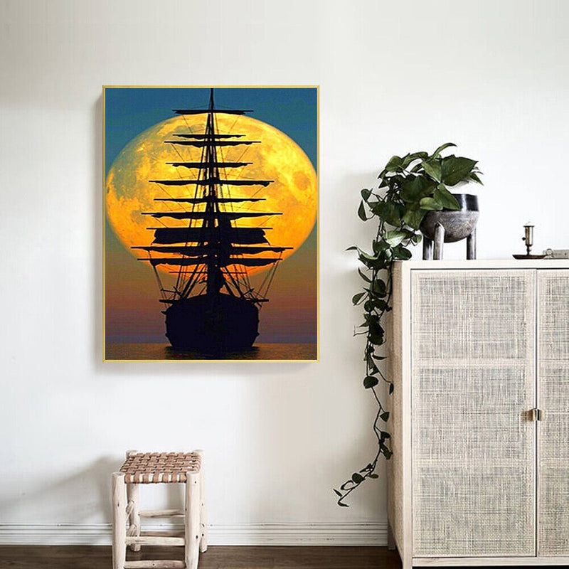 DIY Digital Picture Sunset Vessel Frameless Oil Painting By Number Handicraft