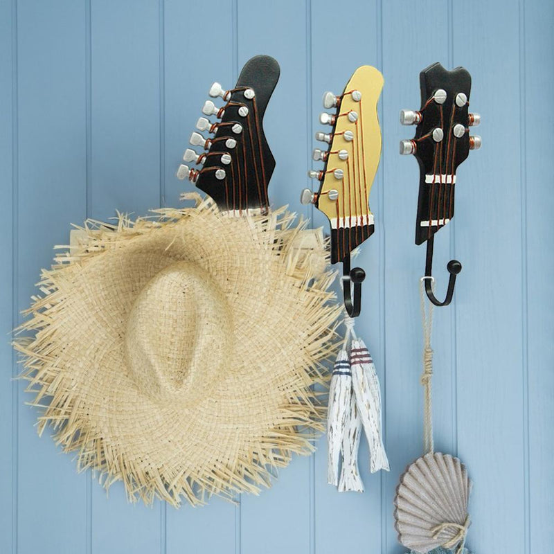 3pcs Retro Guitar Head Hooks Wall Mounted Clothes Hat Sundries Hanger Home Decor
