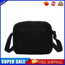 Retro Lamb Wool Pure Color Crossbody Bags Women Winter Shoulder Bag (Black)
