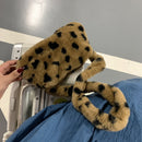 Retro Women Polka Dot Printing Plush Underarm Bag Winter Handbags (Coffee)