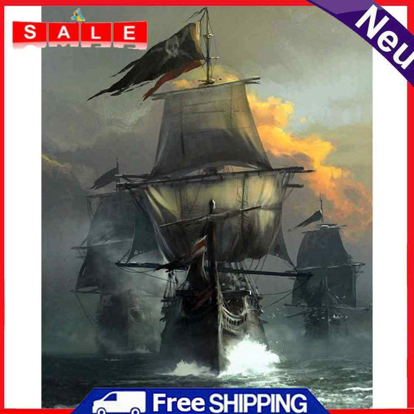 Hand Painted on Canvas DIY Sea Ship Oil Paint By Numbers Drawing Kit Ornaments