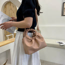 Women Retro Pleated Solid Color PU Shoulder Crossbody Bag Handbag (Khaki)
