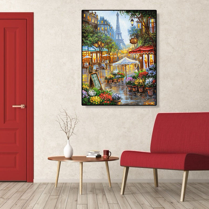 Painting By Numbers Kit DIY Street Tower Canvas Oil Wall Picture for Living R