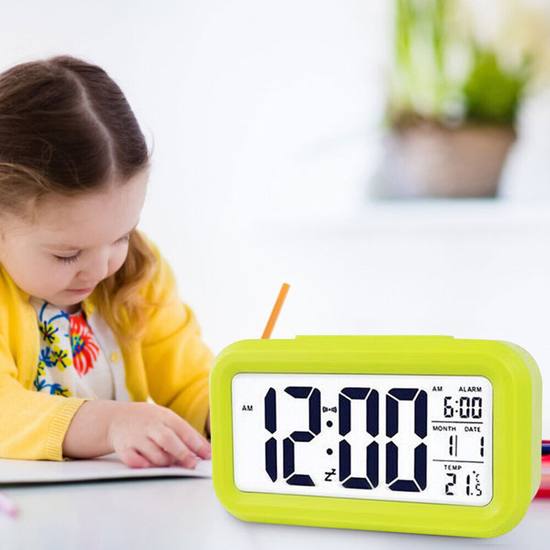 Temperature Alarm Clock LED Digital Backlight Calendar Snooze Clock (Green)
