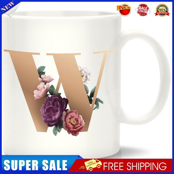 Multipurpose Unique Creative Ceramic Coffee Mugs with Flower Letter W Decor