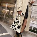 Fashion Women Flower Print Plush Shoulder Bag Winter Large Handbags (Black)