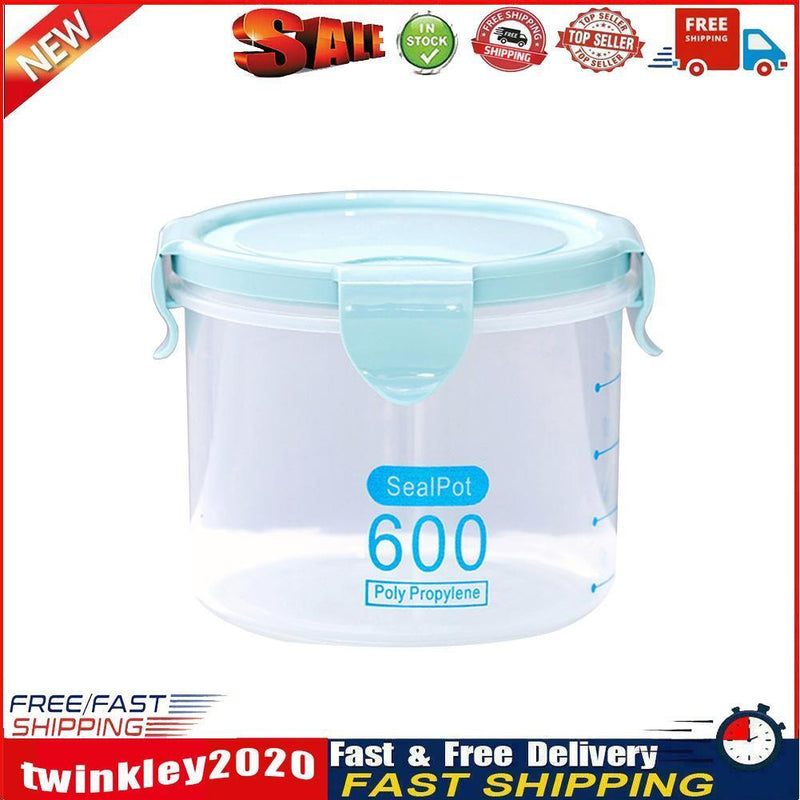 Plastic Food Buckled Jar Kitchen Clear Sealed Storage Box with Lid (600ml) Newly