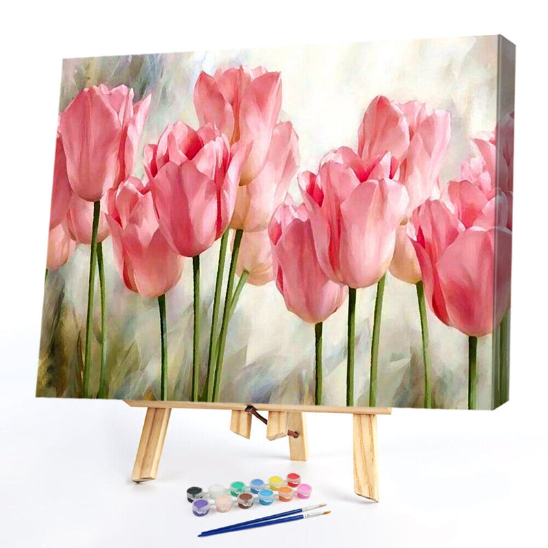 Oil Painting By Numbers Pink Roses Acrylic Paints Canvas Coloring Pictures