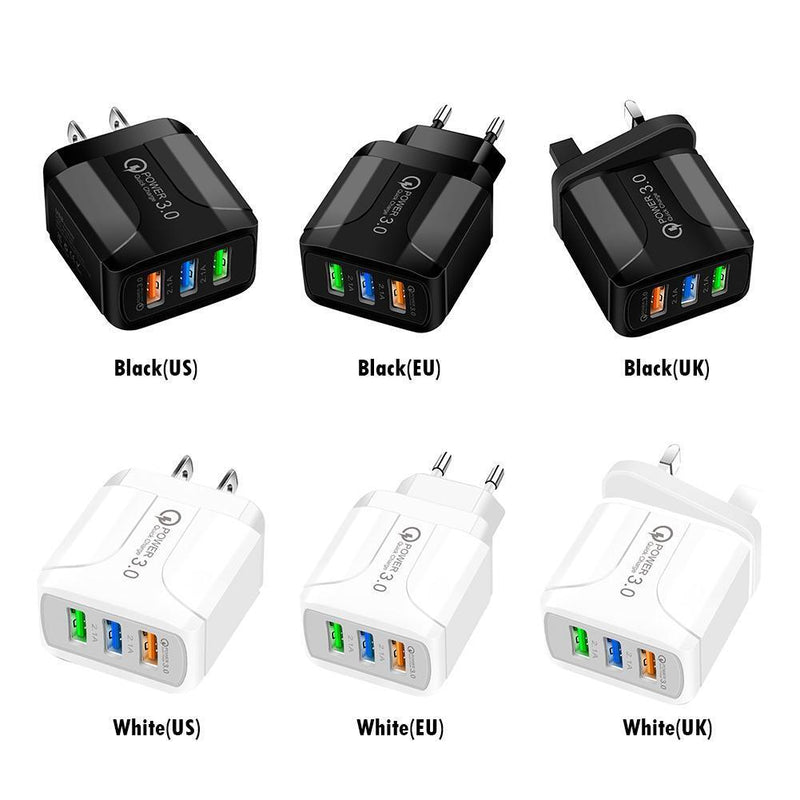 5pcs 5V 2.4A 3 Port USB Smart QC 3.0 Travel Fast  Charger(White)(EU)