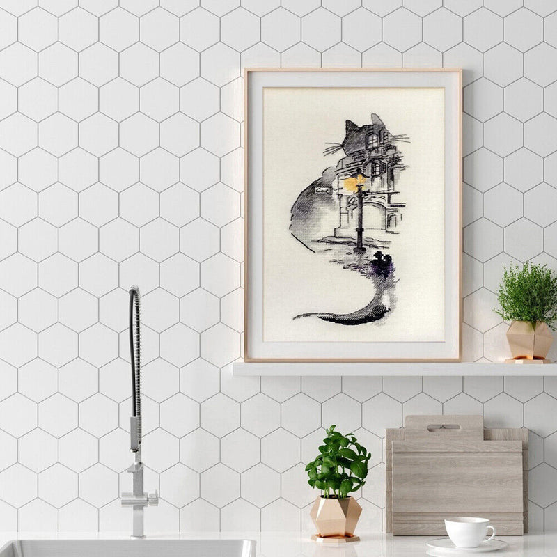 Ink Cat Building DIY Cotton Thread Partial Cross Stitch DIY Handmade Needlework