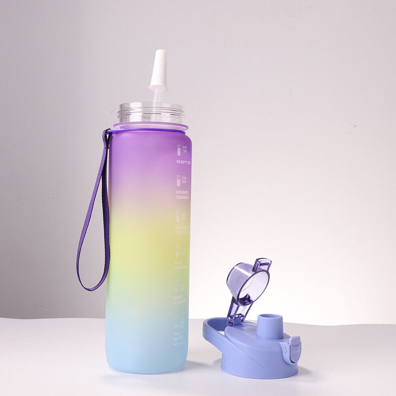 Outdoor Water Bottle with Straw BPA Free Gradient Drinking Cup (Purple) Newly