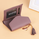 Women PU Leather Short Folding Wallet Tassel Card Coin Purse(Bean Red)