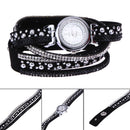 Duoya Leather Bracelet Watch Rhinestone Quartz Bracelet Watch (Black)