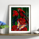 5D Full Round Drill Drawing Picture Parrot Rose Diamond Painting Room Decoration