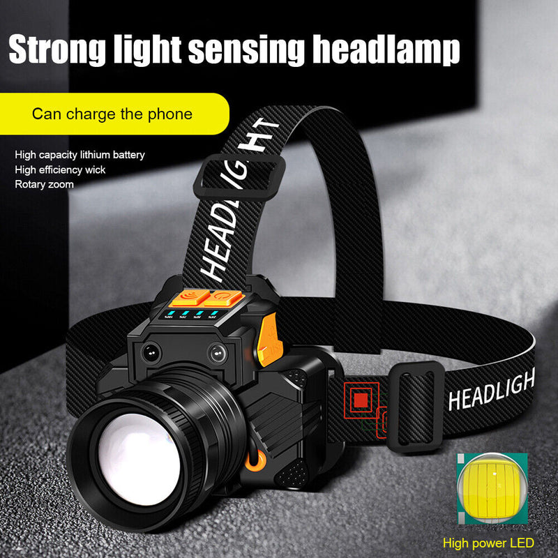 Strong T6 LED Headlight Waterproof 800LM 3 Mode USB Charging Sensor Headlamp