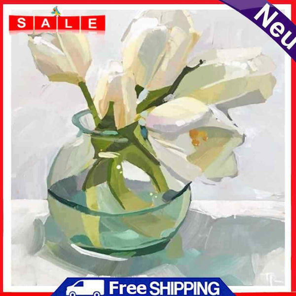 Flower in Glass Vase Oil Paint By Numbers DIY Acrylic Painting on Canvas Art