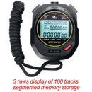 Digital Stopwatch Chronograph Sports Timer Stop Watch (Black/ 100 Tracks) Newly