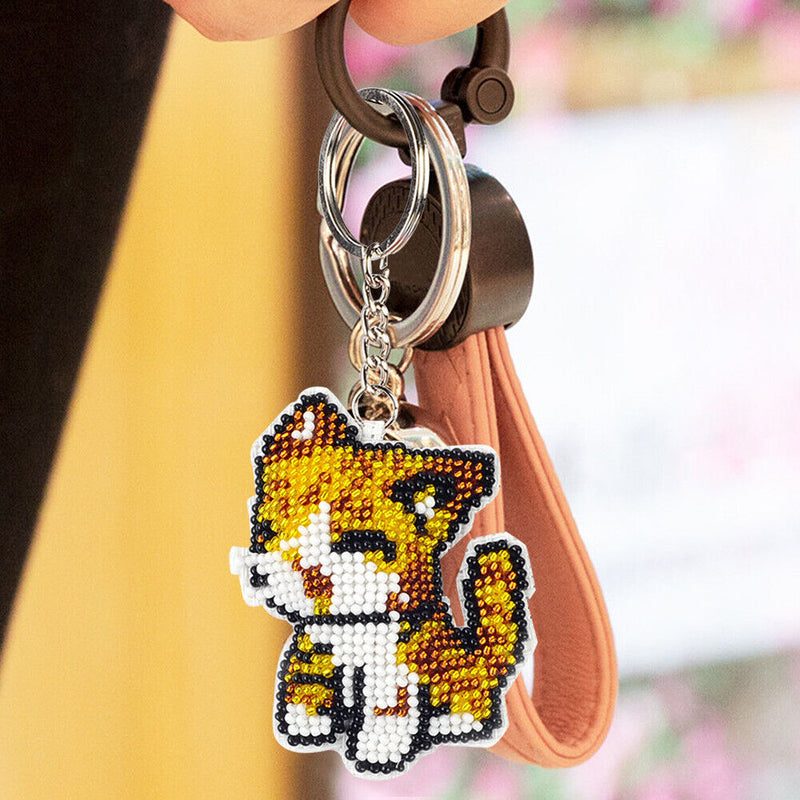 DIY Handmade Full Beads Embroided Toys Cat Shape Cross Stitch Keychain Crafts