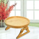 Round Bamboo Wood Tray Foldable Portable Sofa Armrest Breakfast Tea Table Newly