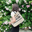 Fashion Simple Letters Women Linen Totes Handbags Casual Shopping Shoulder Bag