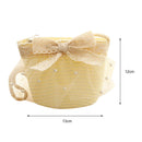 Summer Kids Girls Straw Shoulder Bag Lace Bow Beach Hat Coin Purse (White)