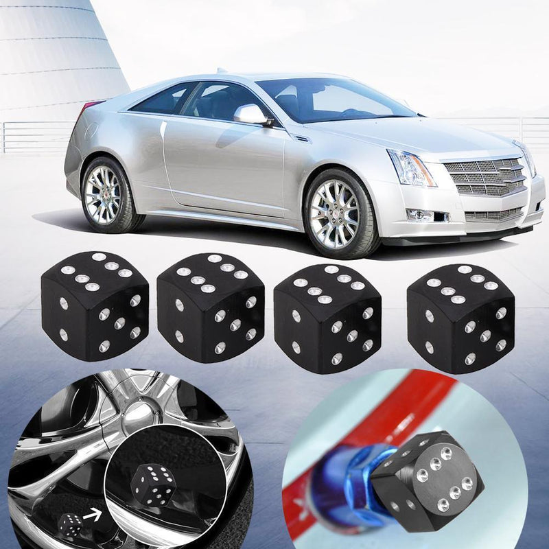4pcs Dice Style Car Tire Wheel Tyre Caps Valve Stem Dust Covers (Black)